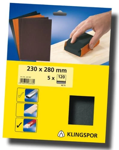 KLINGSPOR 9' X 11" 180 Grit Sanding Sheet 5 Pack 3 KLINGSPOR 9' X 11" 180 Grit Sanding Sheet 5 Pack