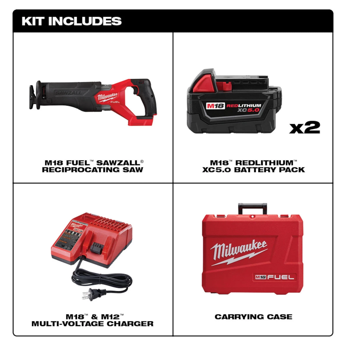 Milwaukee 2821-22 M18 FUEL™ SAWZALL® Reciprocating Saw with 2 XC5.0 Batteries - Limited Time Sale 4 Milwaukee 2821-22 - M18 FUEL™ SAWZALL® Reciprocating Saw - 2 Battery XC5.0 Kit SALE