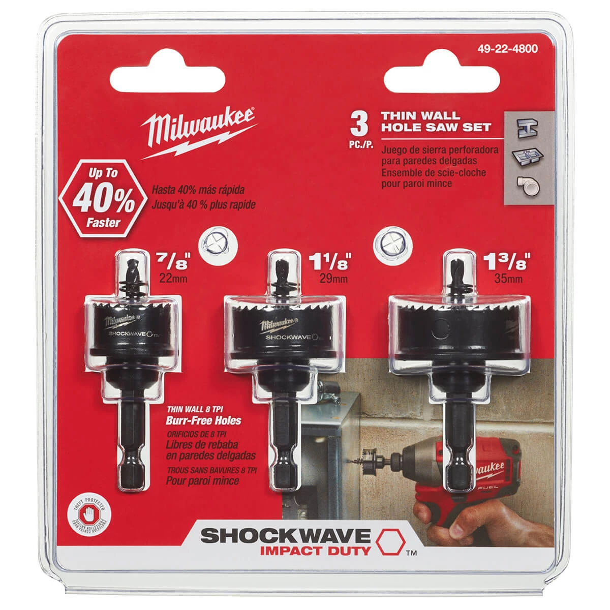 Milwaukee 49-22-4800 - SHOCKWAVE™ Impact Hole Saw Kit DRIVING AND FASTENING ACCESSORIES 3 Milwaukee 49-22-4800 - SHOCKWAVE™ Impact Hole Saw Kit DRIVING AND FASTENING ACCESSORIES