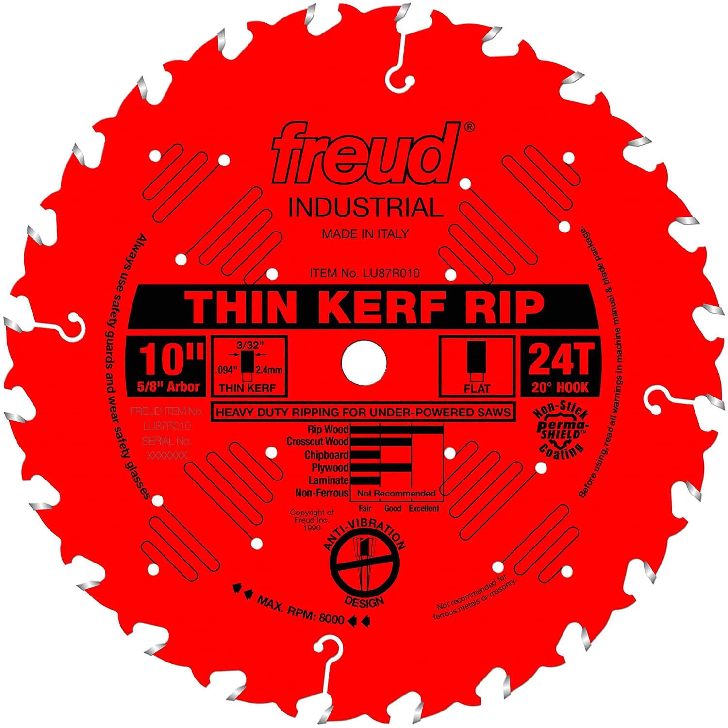 Freud LU87R010 - Freud Ind 10" Blade 24T Thin Kerf 5/8 Arbor WOODWORKING 3 Freud LU87R010 - Freud Ind 10" Blade 24T Thin Kerf 5/8 Arbor WOODWORKING