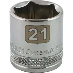 DRIVING AND FASTENING ACCESSORIES Dynamic 3/8" D 6 PT 21MM Chrome Socket
