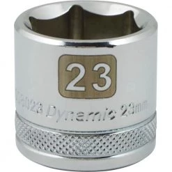 DRIVING AND FASTENING ACCESSORIES Dynamic 3/8" D 6 PT 23MM Chrome Socket
