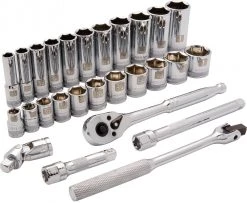 Dynamic D010009 Tools 3/8-Inch Drive 27 Piece 6 Point, Standard/Deep Socket Set, 3/8-Inch-1-Inch