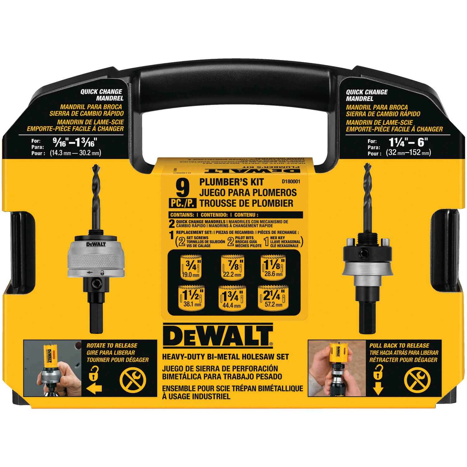 DEWALT D180001 Standard Plumbers Bi-Metal Hole Saw Kit ACCESSORY KITS 4 DEWALT D180001 Standard Plumbers Bi-Metal Hole Saw Kit ACCESSORY KITS