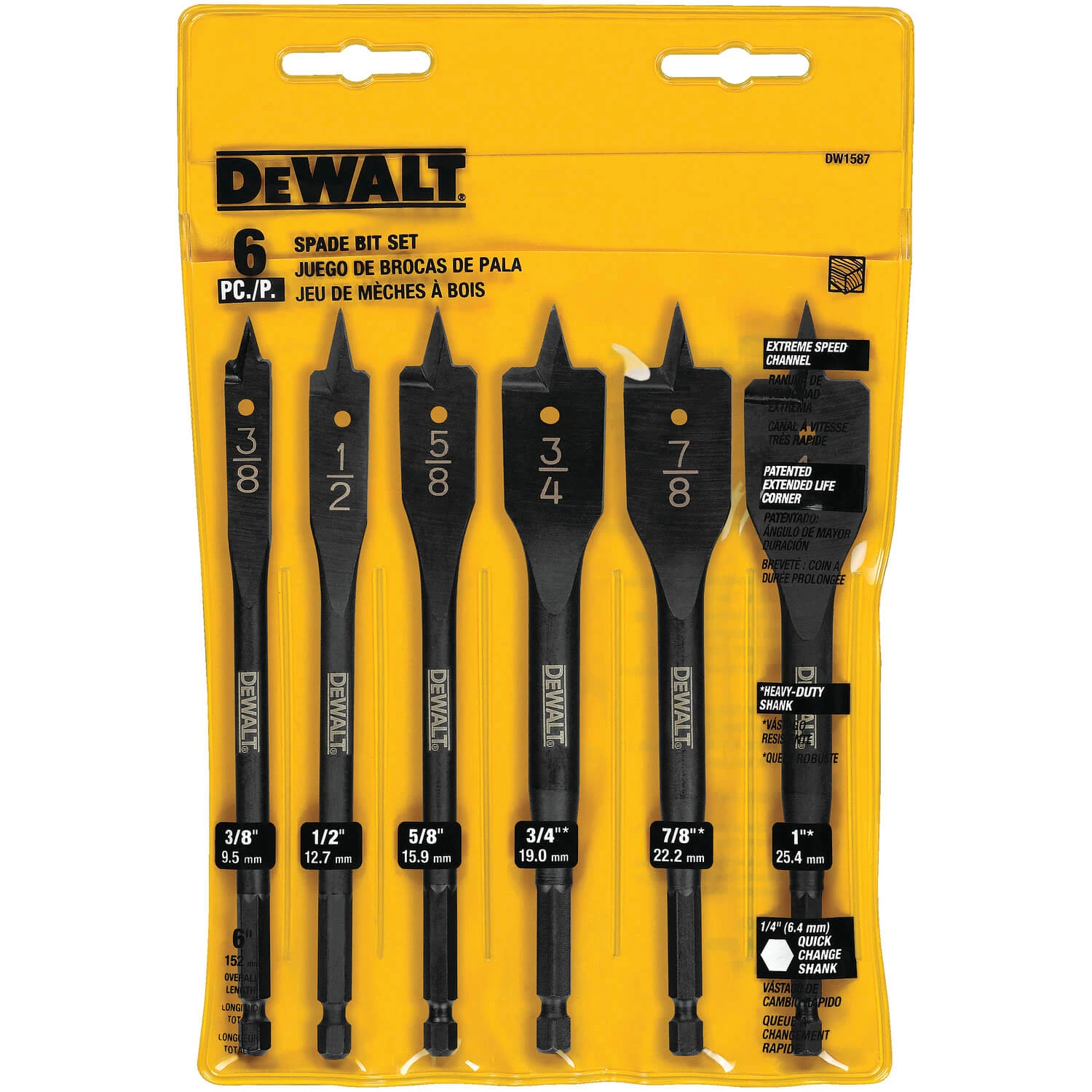 DeWALT DW1587 6-PC. HEAVY DUTY SPADE BIT SET 3 DeWALT DW1587 6-PC. HEAVY DUTY SPADE BIT SET