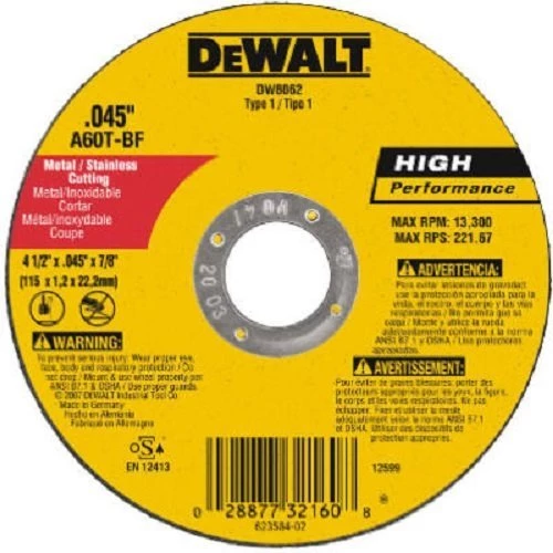 ACCESSORIES Dewalt DW8062S 4-1/2" X.045 X 7/8" CFREE THIN CUTOFF WHEEL 3 ACCESSORIES Dewalt DW8062S 4-1/2" X.045 X 7/8" CFREE THIN CUTOFF WHEEL