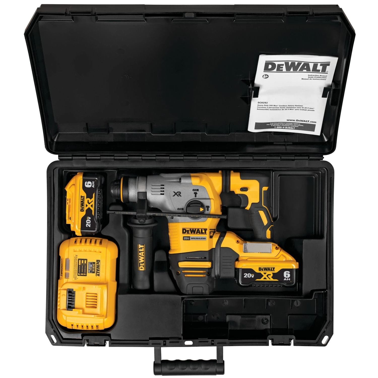DEWALT DCH293R2 20V MAX* 1-1/8 In. XR® Brushless Cordless SDS PLUS L-Shape Rotary Hammer Kit 4 DEWALT DCH293R2 20V MAX* 1-1/8 In. XR® Brushless Cordless SDS PLUS L-Shape Rotary Hammer Kit