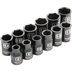DRIVING AND FASTENING ACCESSORIES Dynamic GT-D010022 - 12 PIECE 6 POINT STANDARD METRIC IMPACT SOCKET SET