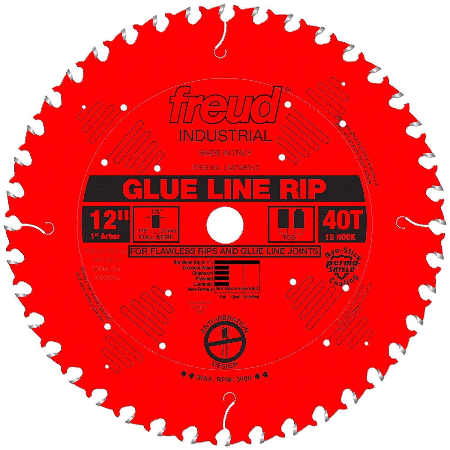 Roll Over Image To Zoom In Freud 12" X 40T Industrial Glue Line Ripping Blade (LM74R012) 3 Roll Over Image To Zoom In Freud 12" X 40T Industrial Glue Line Ripping Blade (LM74R012)