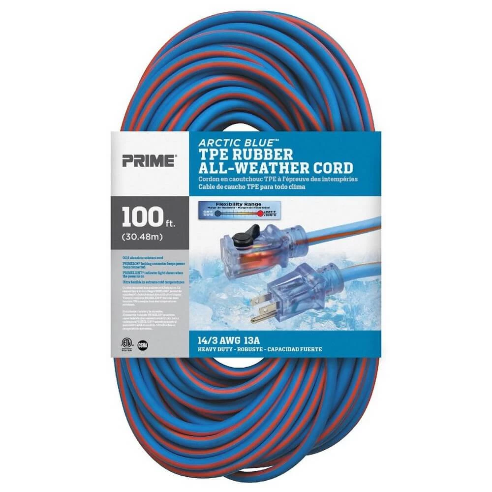Prime LT530735 Heavy Duty 100-Foot Artic Blue All-Weather TPE Extension Cord 3 Prime LT530735 Heavy Duty 100-Foot Artic Blue All-Weather TPE Extension Cord