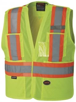 SALE Pioneer Adjustable Tear-Away High Visibility Mesh Safety Vest, Yellow-Green, V1021560