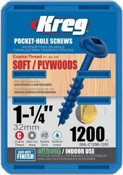 KREG TOOLS Kreg SML-C125B-1200 - 1-1/4" Blue-Kote Pocket-Hole Screws (coarse) 1200pack SALE