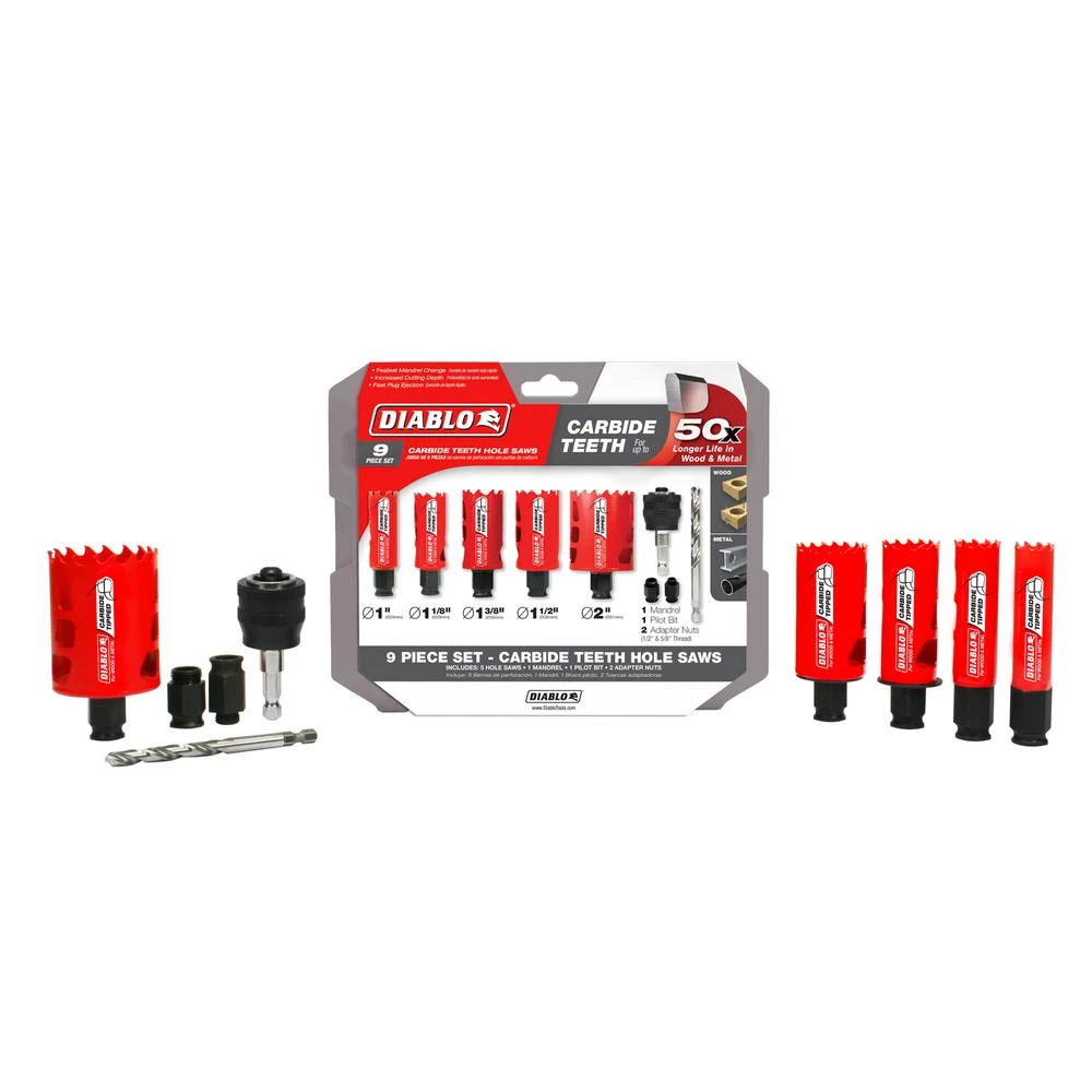 DIABLO DHS09SGPCT - 9PC CARBIDE HOLE SAW KIT 3 DIABLO DHS09SGPCT - 9PC CARBIDE HOLE SAW KIT